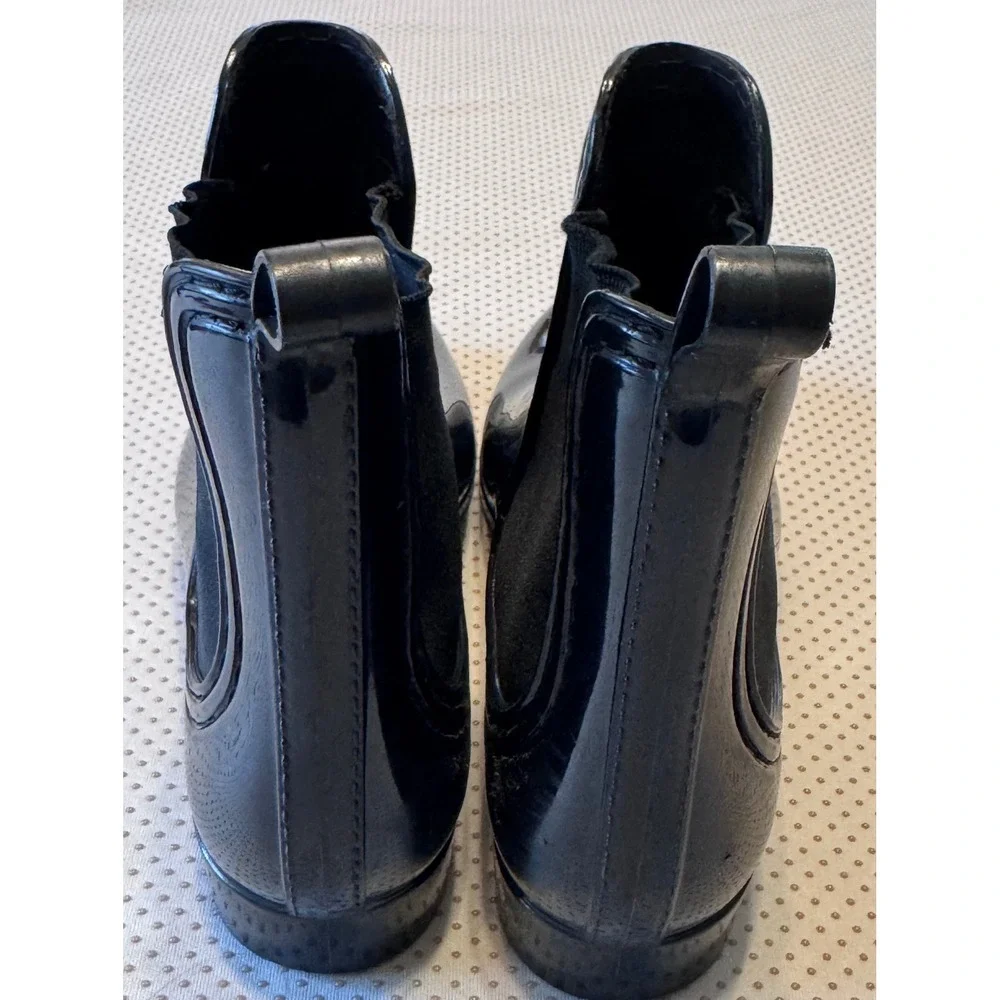 Women's Black Patent Rain Boots Ankle Length Size 10